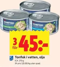 Tonfisk i vatten, olja