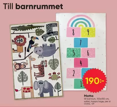 Matta till barnrum, 100x150 cm, safari, hoppa hage