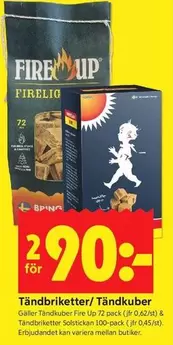 Fire Up - Tändbriketter / Tändkuber 72 pack & Tändbriketter Solstickan 100-pack