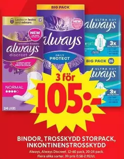 Always - Bindor, Trosskydd Storpack, Inkontinens Trosskydd