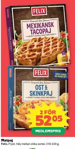 Felix - Mexikansk Tacopaj / Ost & Skinkpaj