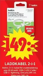 Belkin - BootCharge Pro 2-i-1 Cable with USB-C and Lightning Connector