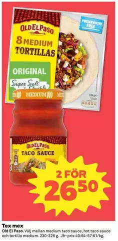 8 medium tortillas and taco sauce