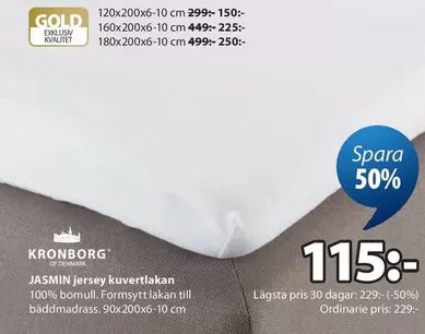 JASMIN jersey kuvertlakan 90x200x5-10 cm