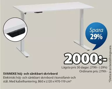 SVANEKE höj- och sänkbart skrivbord