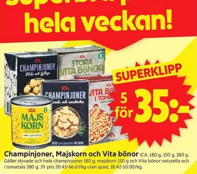 Champinjoner, Majskorn och Vita bönor