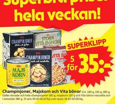 Champinjoner, Majskorn och Vita bönor