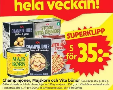 Champinjoner, Majskorn och Vita bönor