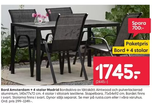 Mer - Bord Amsterdam + 4 stolar Madrid