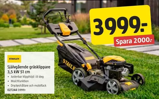 Stanley - Självgående gräsklippare 3,5 kW 51 cm
