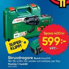 Bosch - Skruvdragare EasyDrill 18V-38, 2,5Ah, inkl. batteri och laddare, per förp MaxKöp 1/hushåll 3000-81410