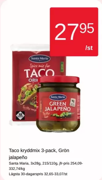 Santa Maria - Taco kryddmix 3-pack, Grön jalapeño