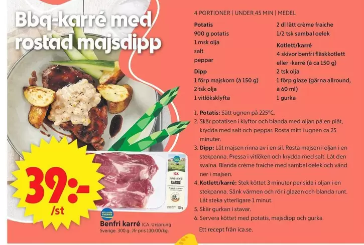 BBQ-karré med rostad majsdip