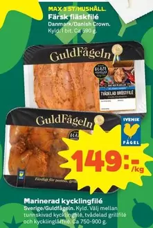 Guldfågeln - Färsk fläskfilé, Marinerad kycklingfilé