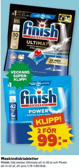 Finish - Maskindisk tabletter Ultimate all-in-30 st och Power all-in 42 st