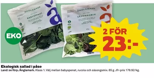 Änglamark - Ekologisk sallad i påse