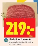 Lövbiff av innanlår