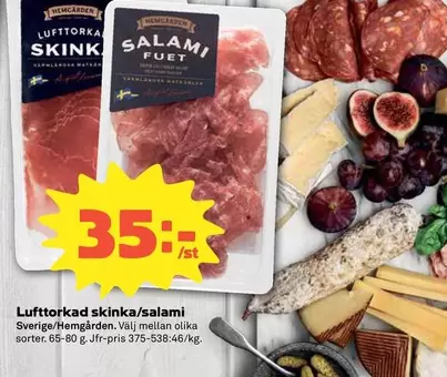 Lufttorkad skinka/salami