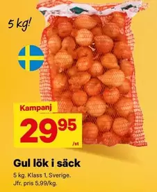 Gul lök i säck