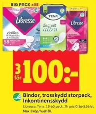 Libresse - Bindor, trosskydd storpack, inkontinensskydd