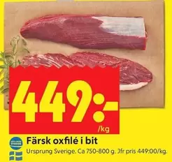 Färsk oxfilé i bit