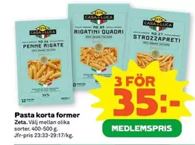 Zeta - Pasta korta former NO.44 PENNE RIGATE, NO.87 RIGATINI QUADRI, NO.27 STROZZAPRETI