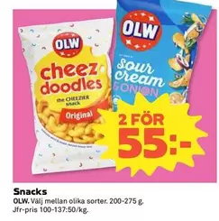 OLW - Cheez doodles, Sour cream & onion