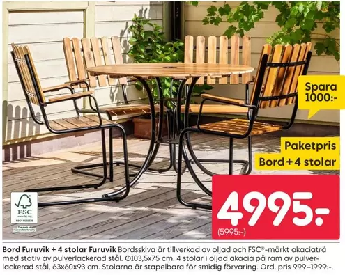 Bord + 4 stolar Furuviik