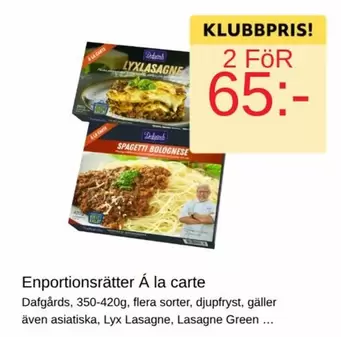 Enportionsrätter Á la carte