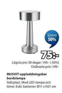 MUSVIT uppladdningsbar bordslampa