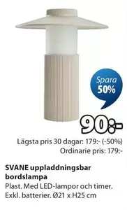 SVANE uppladdningsbar bordslampa