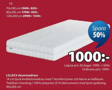 LILLELV skummadrass 90x200 cm