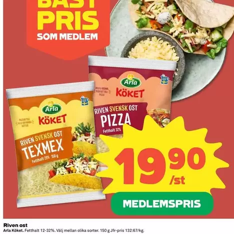 Arla - Riven ost Texmex / Riven svensk ost Pizza