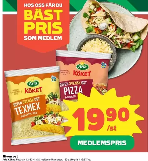 Arla - Riven ost TexMex / Pizza