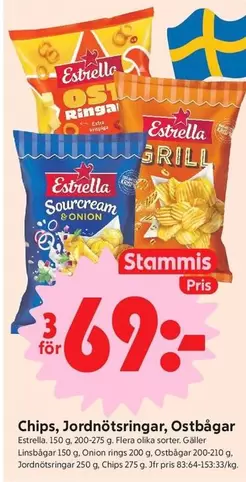 Estrella - Chips, Jordnötsringar, Ostbågar
