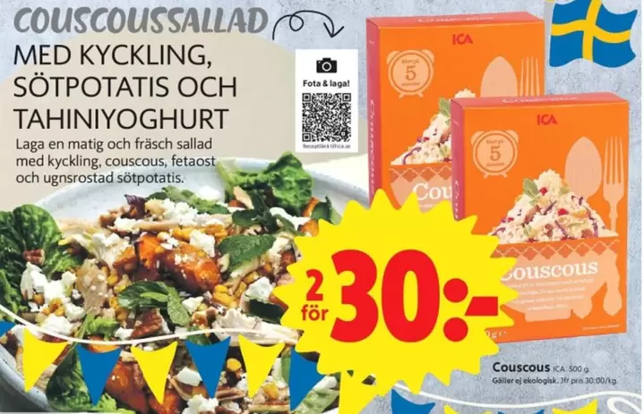 COUSCOUSSALLAD MED KYCKLING, SÖTPOTATIS OCH TAHINIYOGHURT