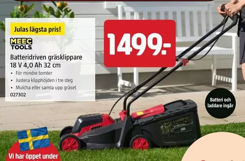 Meec Tools - Batteridriven gräsklippare 18 V 4,0 Ah 32 cm 027302