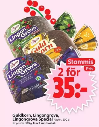 Pågen - GuldKorn, LingonGrova, LingonGrova Special