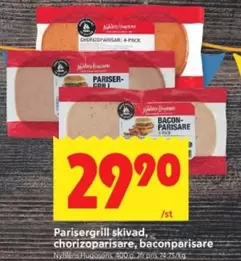 Parisiergrill skivad, chorizoparisare, baconparisare