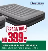 UPPBLÅSBAR DUBBELMADRASS 203x152x46 cm, med el-pump