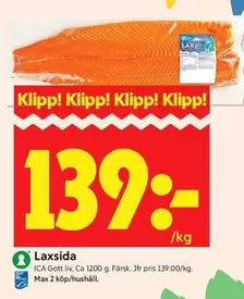 Laxida ICA Gott liv. Ca 1200 g. Färsk.