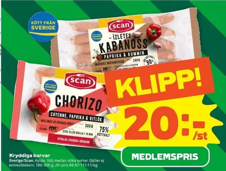 Scan - Kabanoss Izletes Paprika & Kummin, Chorizo Cayenne Paprika & Vitlok