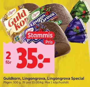 Pågen - GuldKorn, LingonGrova, LingonGrova Special
