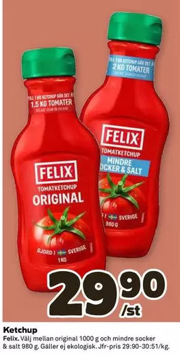 Felix - Ketchup Original & Mindre Socker & Salt
