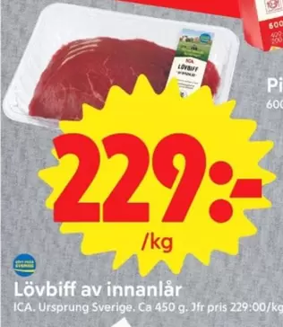 Lövbiiff av innanlår