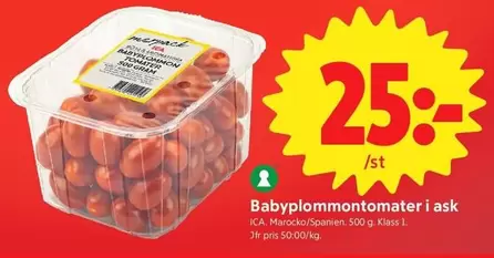 Babyplommontomater i ask