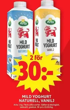 Arla - MILD YOGHURT NATURELL, VANILJ