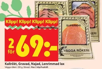 Kallrökt, Gravad, Najad, Lenrimmad lax