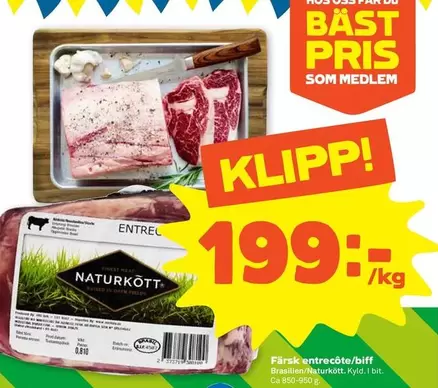 Naturkött - Färsk entrecôte/biff