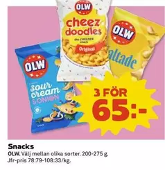 OLW - Cheez doodles, Sour cream & onion, Grillade